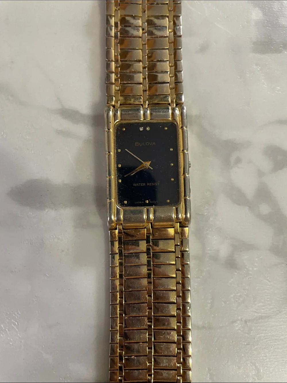 18K Bulova Gold Plated and Blue Rectangular Bracelet Watch